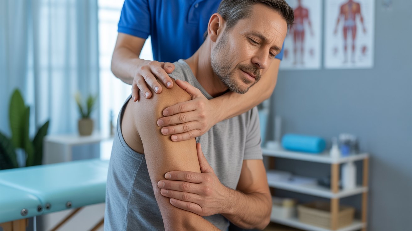 a patient gently holding their shoulder j2zc6b5ttzesre l0d5rbq anqoxnzurfoorim56o j5a